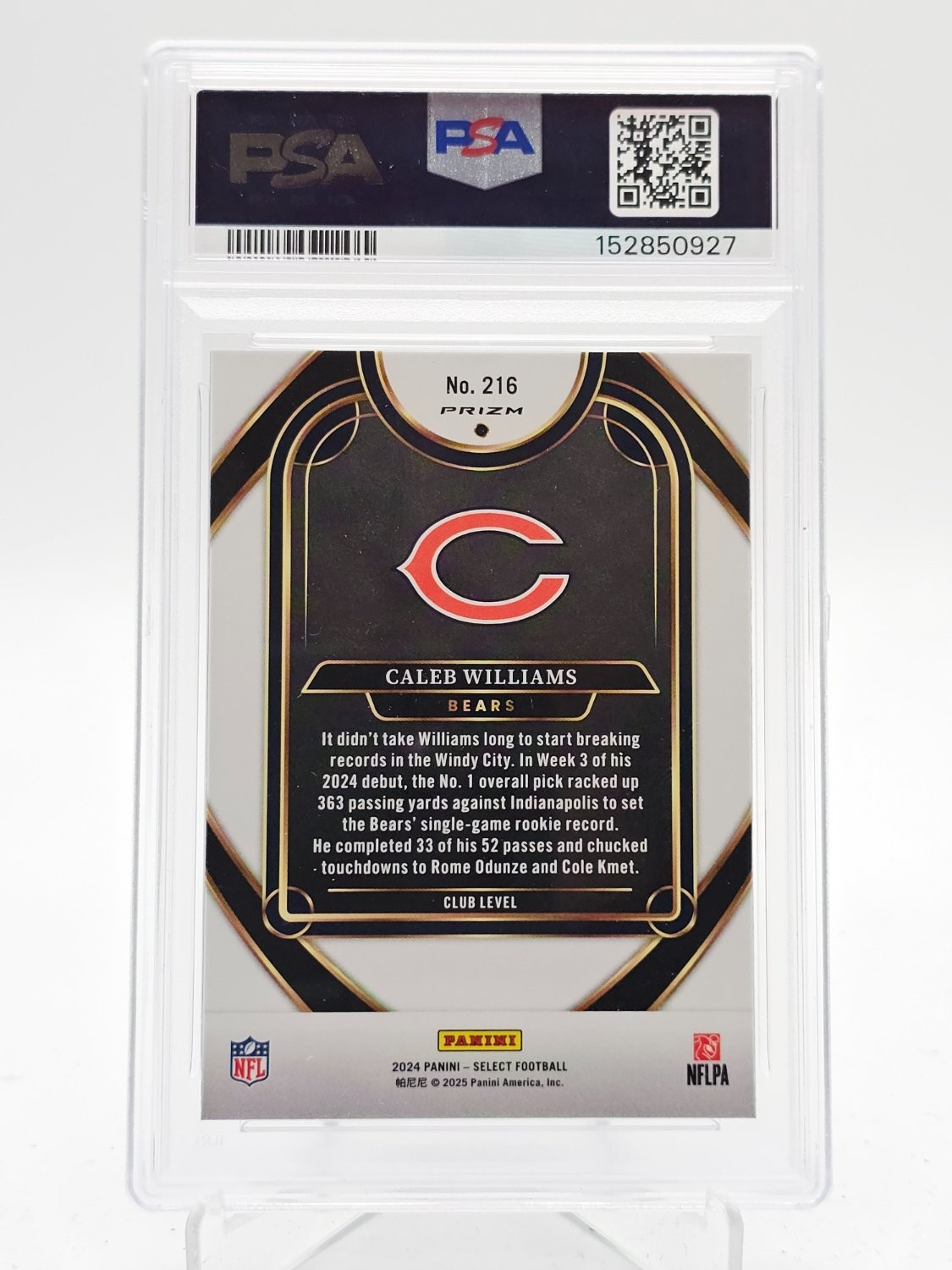 CALEB WILLIAMS 2024 PANINI SELECT CLUB LEVEL COSMIC SP ROOKIE RC PSA 10 Q5966 view 2