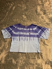 Champion Cropped T-Shirt Women XS Purple Blue Tie Dye Ombre Script Logo Tee