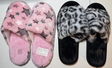 2 Pairs Plush Slippers Size EU44/45 US Men 11 Women 12 Pink Star Snow Leopard