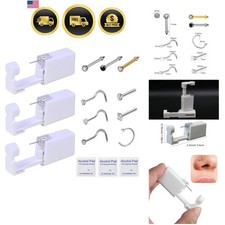 Nose Piercing Kit - 3 Pack Self Piercing Gun, Disposable Safety Kit with Nose...