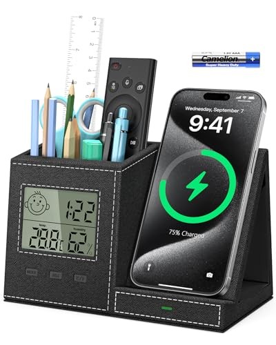 Pen Holder for Desk, Desk Organizer with Wireless Charger, Digital Indoor Black - 第 1/6 張圖片