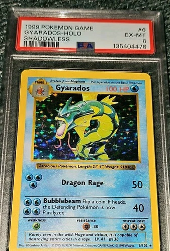New ListingPokémon 1999 Gyarados Base Set Shadowless 6/102 Holo Rare PSA 6 English TCG Card