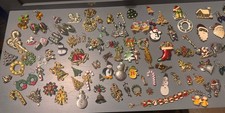 Huge 80Pc Vintage Christmas Brooches Lot Rhinestone Enamel Eisenberg, JJ & More