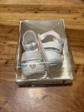Vintage Baby Deer Infant Shoes Size 1 Heart Blue, Pink, White With Box