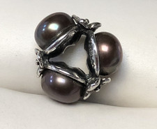 RETIRED Authentic TROLLBEADS Triple Black Pea...