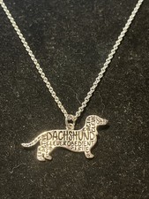 Silver Tone Signed CW 18  Dachshund Dog Puppy Necklace