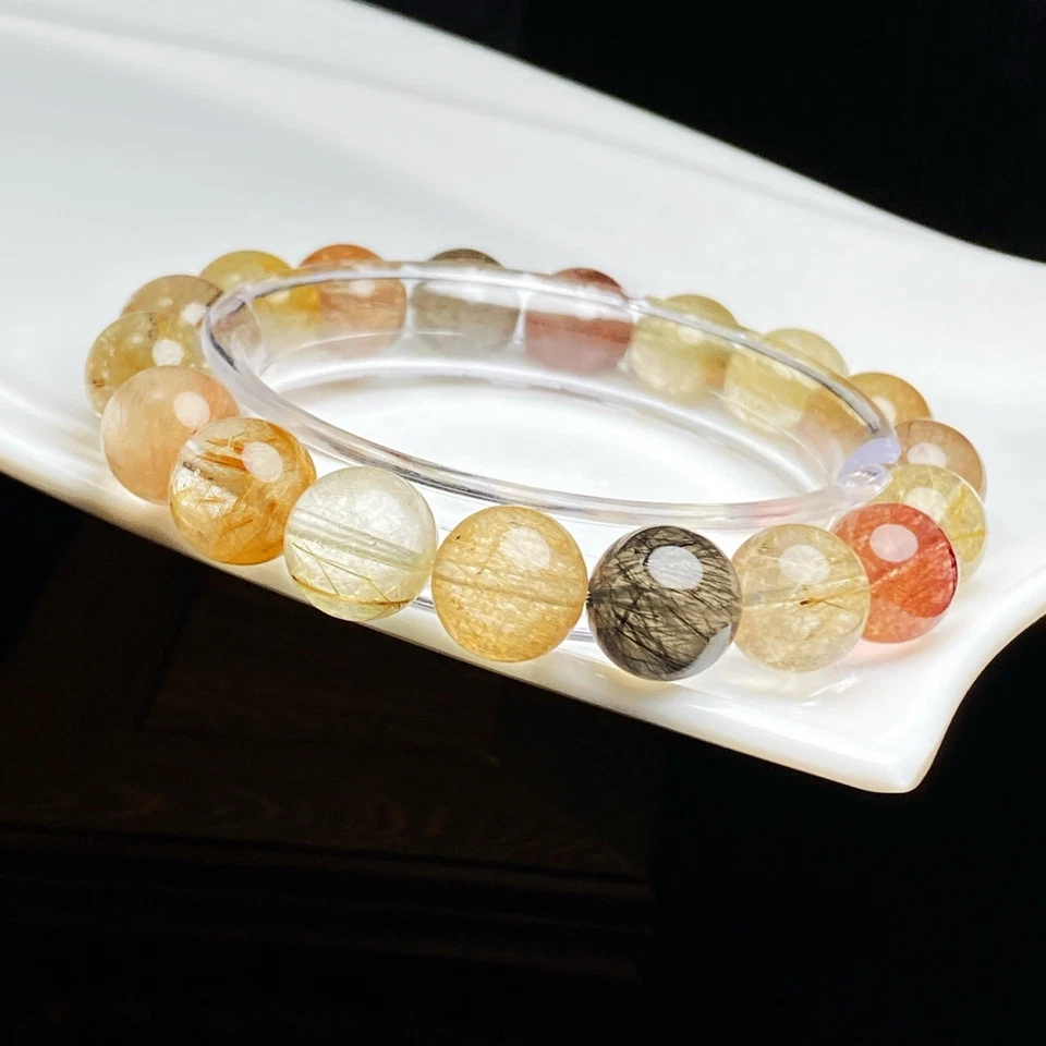 11.2mm Natural Color hair Rutilated Quartz Crystal Beads Bracelet - Image 4 of 4