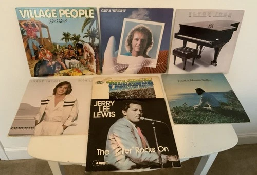 Lot Of 7 Vinyl LPs 1970s Mixed Genres~Village People, Elton John, Gary Wright++