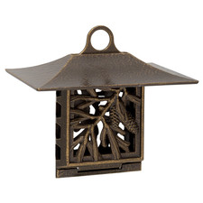 10" Aluminum French Bronze Pinecone Suet Bird Feeder Wide Roof Open Design