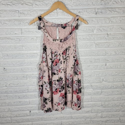 #ad Torrid Womens Top 5 5X Plus Swing Sleeveless Pink Floral Lightweight Rayon Lace $17.99