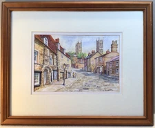 Artist Illegible The Strait Lancoln Framed Watercolour Painting Circa 1970s