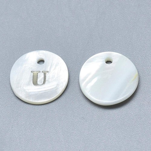 13mm Letter U Natural White Mother of Pearl Shell Charms - Picture 7 of 8