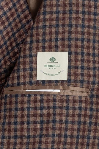 $1800 LUIGI BORRELLI "SORRENTO" Hand-Sewn Light Brown Cheks Jacket Blazer Wool - Picture 7 of 7