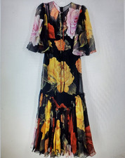 AUTHENTIC DOLCE & GABBANA MULTI-COLOR ROSES/FLORAL SILK MAXI DRESS-NWOT