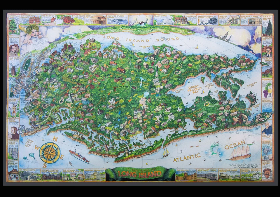 2 mapas de Long Island NY - Litografía Albert Lorenz 1992 - ¡ENVÍO GRATUITO! Foto 3 de 4