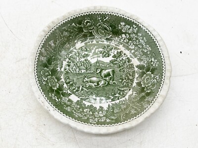 VINTAGE ADAMS EISENSTEIN SCHALE GRÜN UND WEISS TRANSFERWARE ENGLISCHE LANDSCHAFT