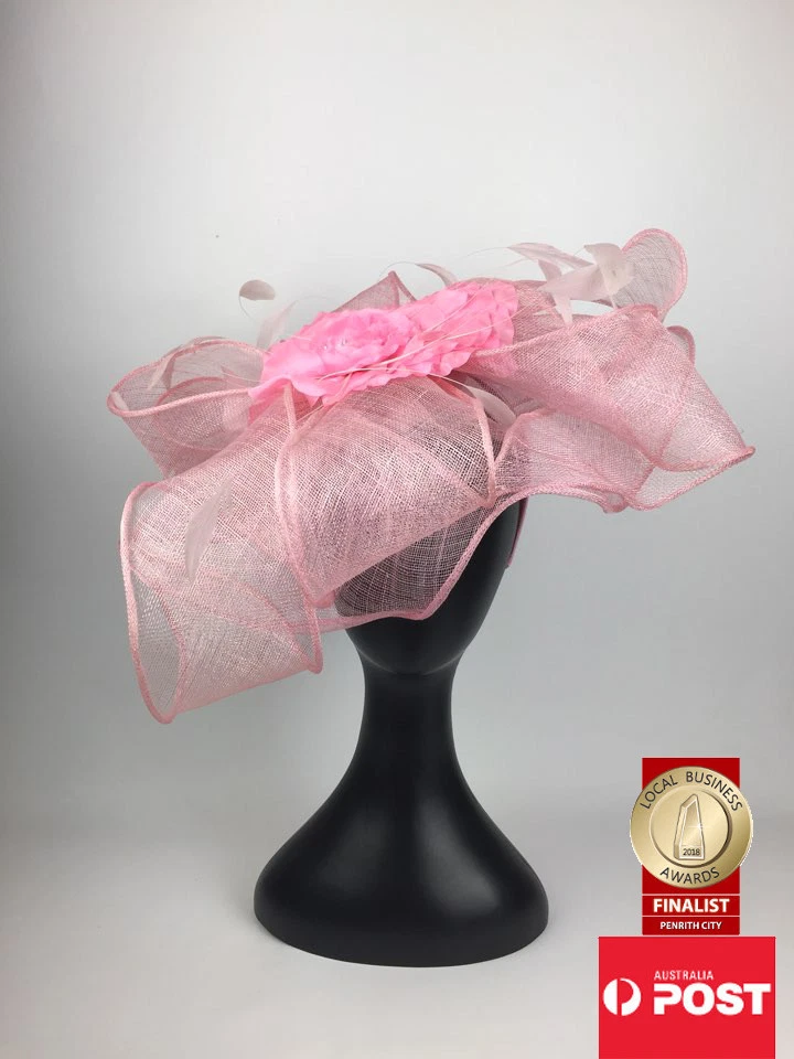 Scala Sinamay Fascinator Melbourne Cup Statement Pink Floral Party Fashion Hat