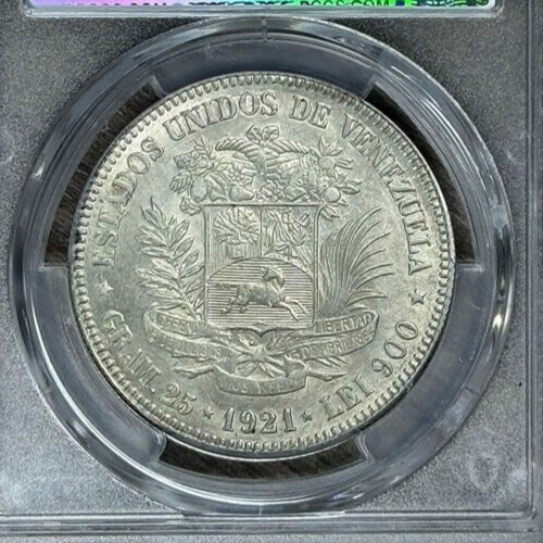 1921 VENEZUELA 5 BOLÍVARES SILBERMÜNZE AU 58 0,900 PCGS 🇻🇪🐉 - Bild 4 von 6