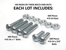 100 Packs - #10-24 x 1" (& 5/8") Slotted Pan Head Machine Screw with Nuts Zinc