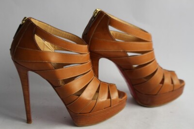 CHRISTIAN LOUBOUTIN Sandale spartiate cuir brun Chaussures talons T40 magasin (40799)