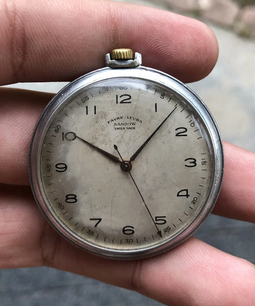 Vintage Favre Leuba Sandow Swiss Made Manual Wind Open Face Pocket Watch
