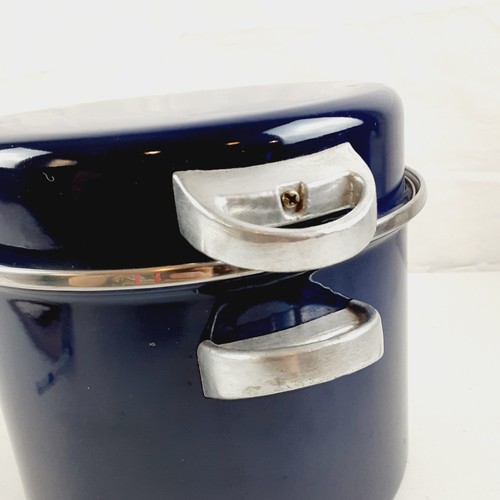 Vintage Enamel Steel Stock Pot Sauce Pan with Steamer Strainer , Heavy Large - Picture 2 of 14