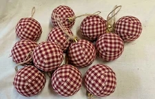 Burgundy-Cream Homespun Plaid/Primitive/Farmhouse/Christmas Balls/Ornament/12