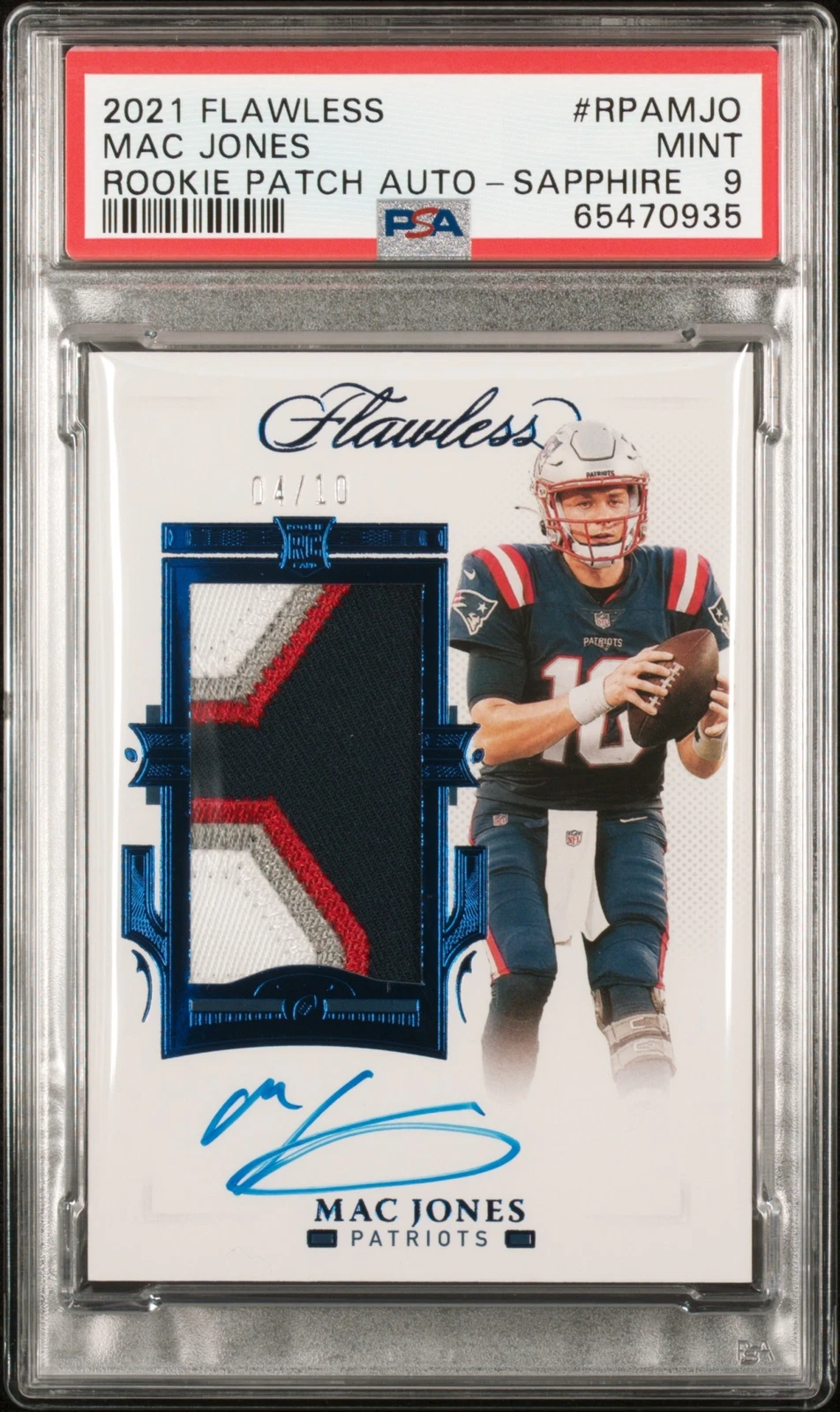 Mac Jones Panini Flawless Rookie Patch Autograph #RPAMJO Sapphire