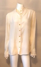 Auth CHANEL Boutique Cream Silk Blouse 11 CC Buttons Size 42