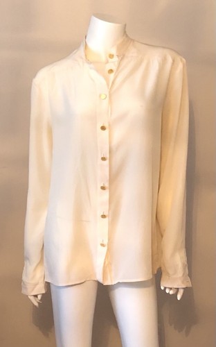 Auth CHANEL Boutique Cream Silk Blouse 11 CC Buttons Size 42 - 第 3/12 張圖片