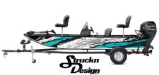 Cyan Grey Distressed Racing Lines Fish Bass Boat Black Decal Wrap USA Vinyl