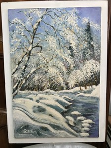 Détails Sur Tableau Huile Sur Panneau L Drevet Paysage Montagne Sous La Neige Région Isère