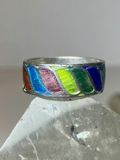 Rainbow ring  colorful pinky band  sterling silver women