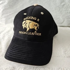 Rocking R Hat Cap Black Cotton Embroidered Rocking R Bison Leather Otto