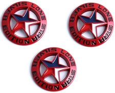 -THREE- *RED* LONE STAR SILVER EDITION Texas Emblems Universal Stick Truck Badge