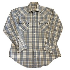 VTG 80s Levi  s White Tab Pearl Snap Long Sleeve Plaid Cowboy Rodeo Size Medium