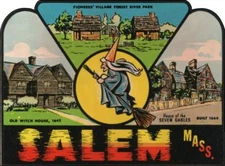 #k355 (1) Vintage Salem MA Witch Decal Sticker Luggage Label Laminated 