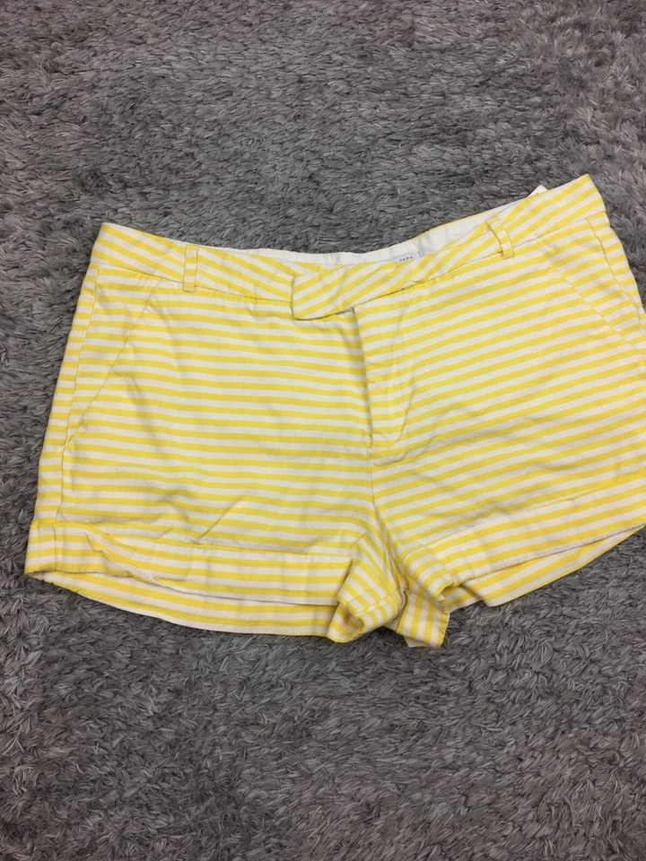Pantalones Cortos Trafaluc Zara Mujer Talla Mediana Amarillo Blanco Rayas Chino Foto 3 de 4