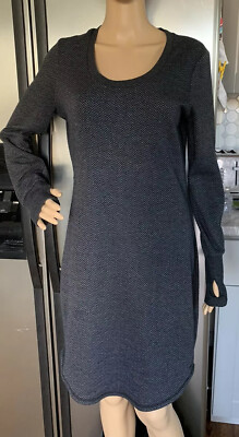KAVU Women's Deva Long Sleeve Casual Crew Neck Dress Black Gray Size Medium