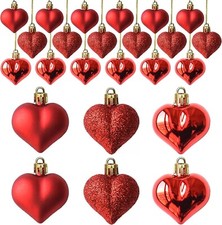 24 Pcs Valentine's Day Heart Ornaments, Shaped Bulk Hanging Red