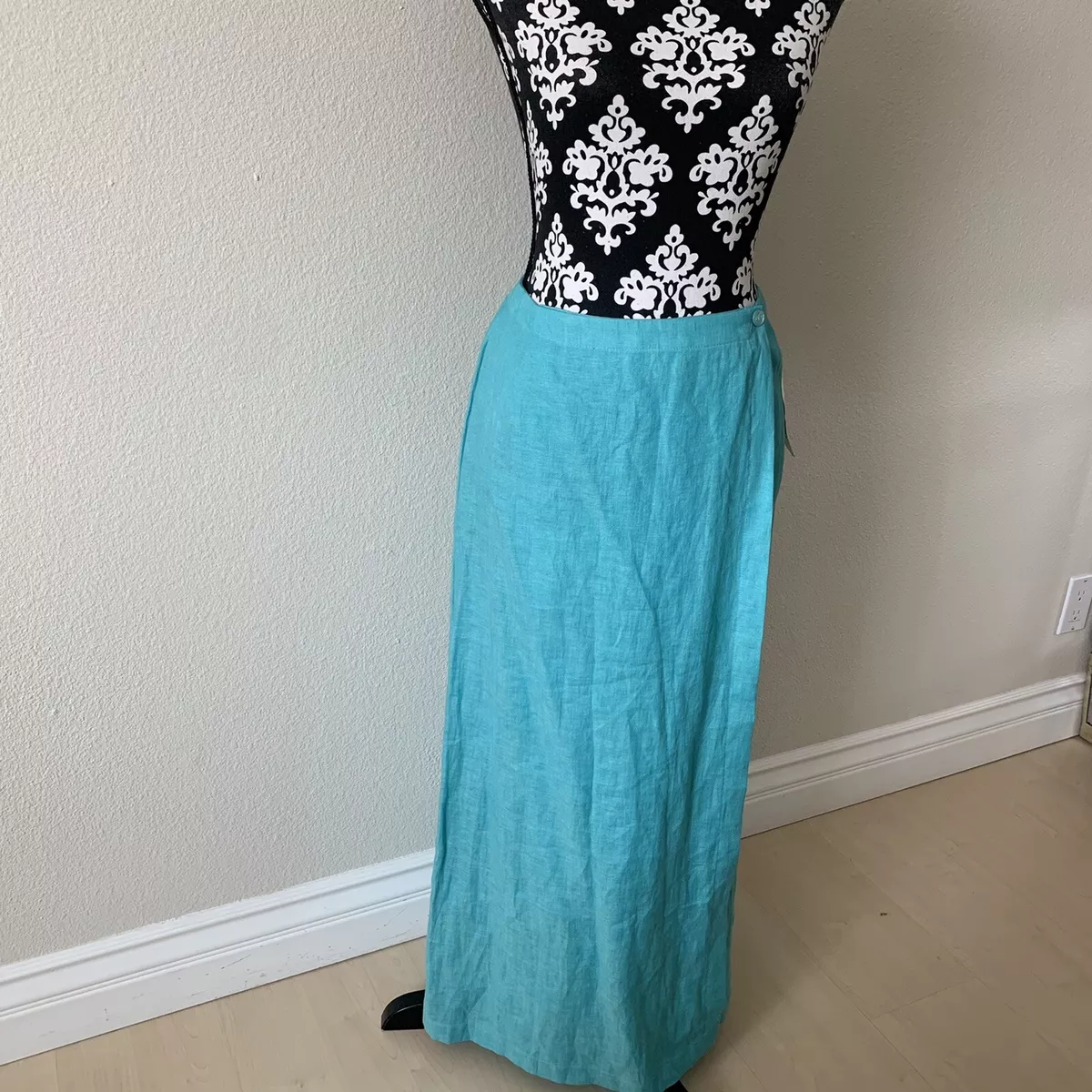 Nwt Escada 100% Linen Wrap Skirt WOMENS 36 S Teal Long Modest Lagenlook  $420