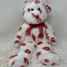 TY Beanie Buddy - SMOOCH the KISS PRINT Bear 14 Inch Plush Stuffed Animal