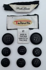Talbots Replacement Buttons 4 Hole Flat Round Black Mixed Lot Set Of 8