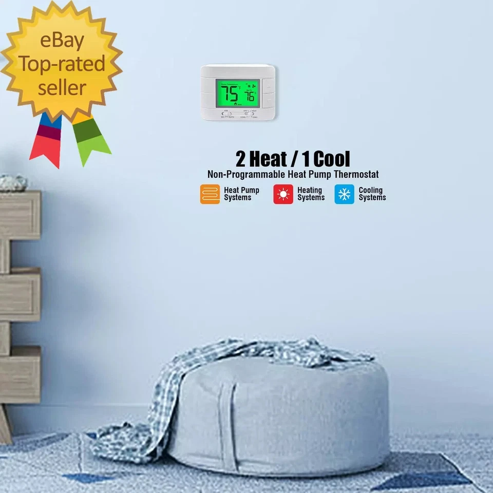 Termostato bomba de calor no programable para casa 2 calor/1 frío, con temperatura Foto 2 de 4