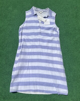 Beach Lunch Lounge Leandrina Blue Striped Linen Cotton Dress Small NEW NWT  | eBay