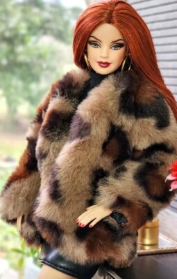 💕 1/6 Fashion Dolls Fur Coat Winter Coat Animal Print