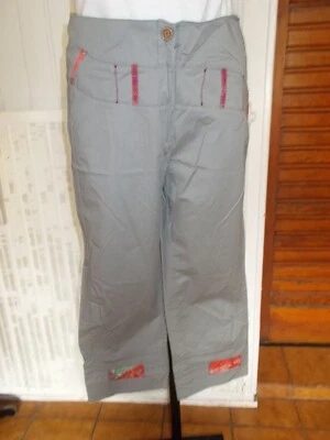 Y2K pantacourt coton gris stretch Aventures Des Toiles 36 petit 38 empiècements - Photo 1/4