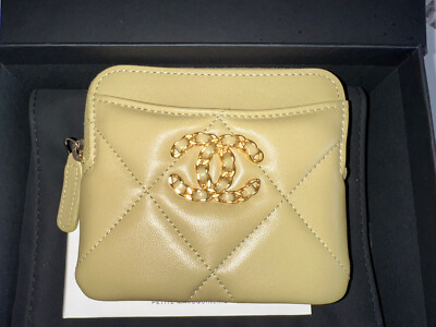 Chanel 19” Coin Purse Wallet Card Holder 22K Green Gold NEW | eBay
