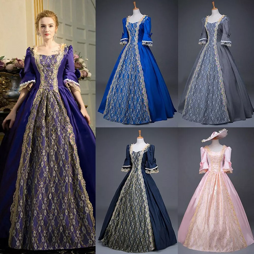 Womens Georgian Victorian Court Baroque Dress Ball Gown Flared