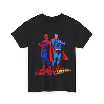 Amazing Spider-man & Superman T-Shirt - 1970s DC & Marvel Team-Up - Comic Art